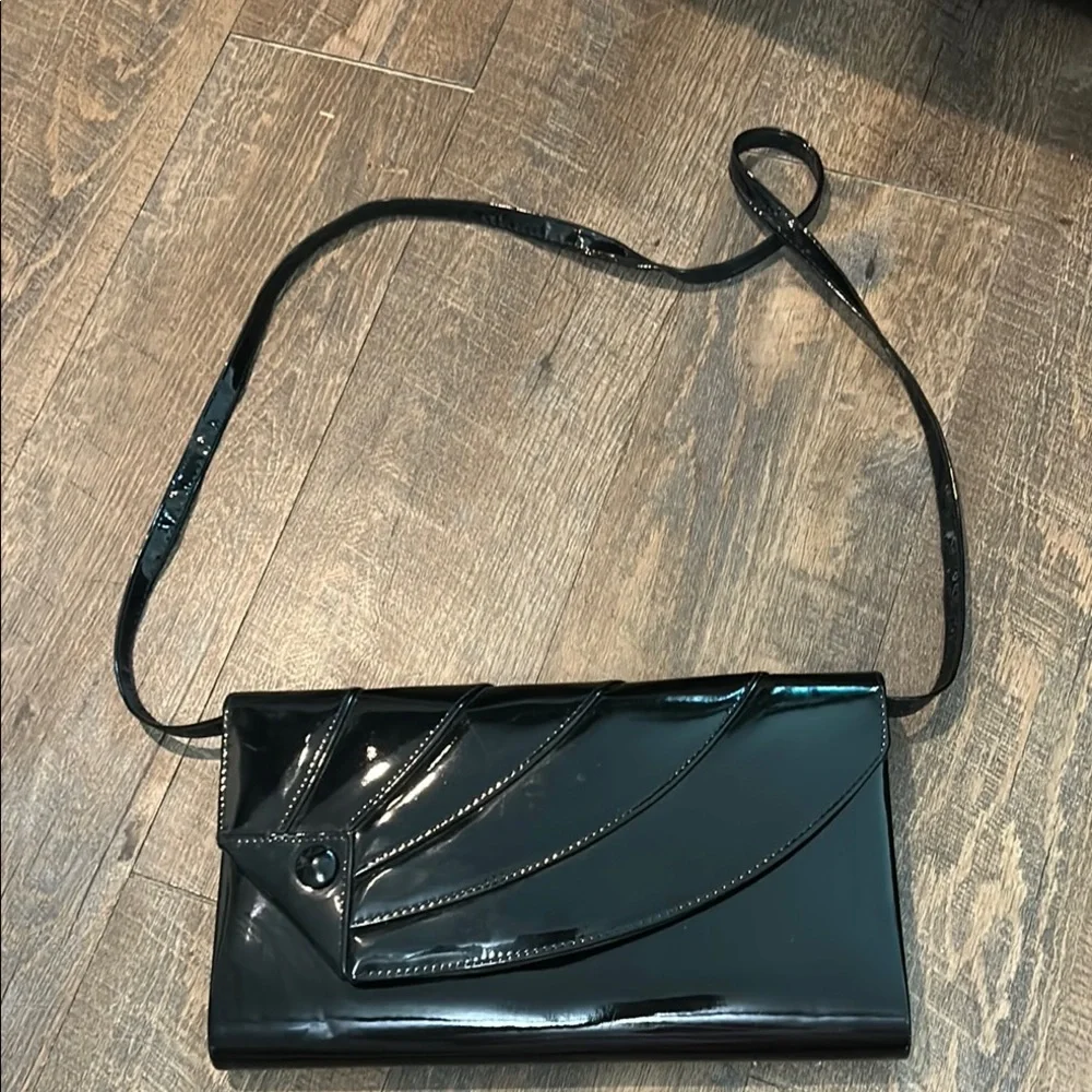 La Regale faux patent‎ black leather shoulder bag /clutch Vintage